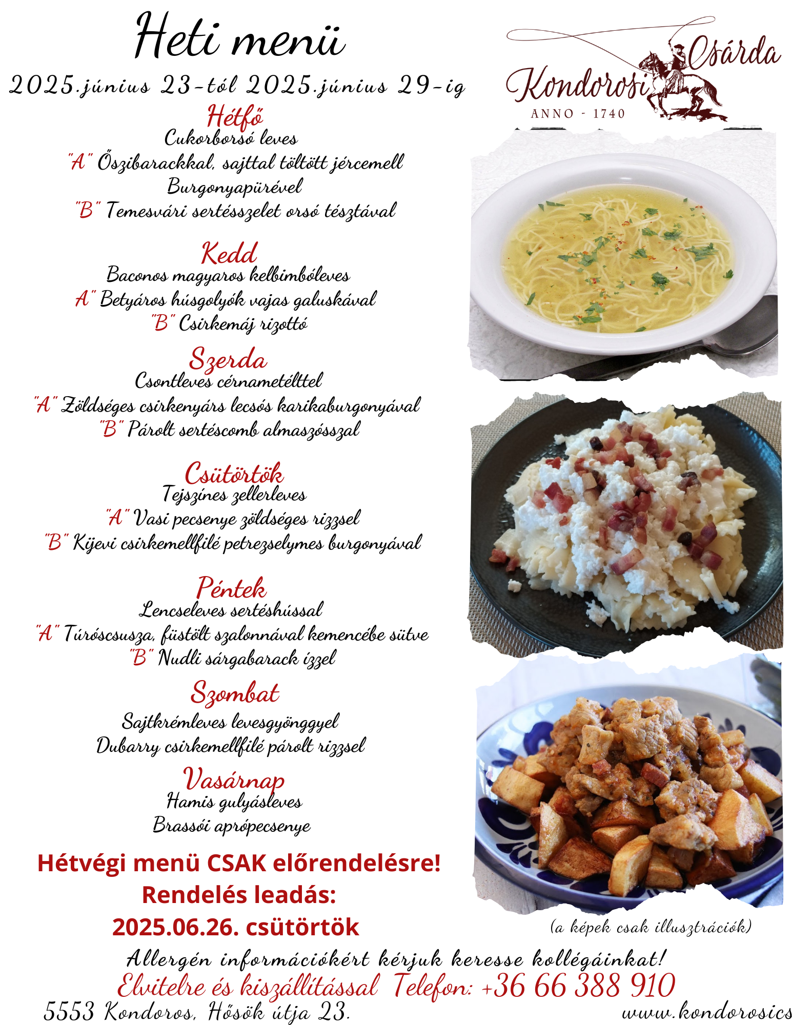 Kondorosi Csárda heti menü