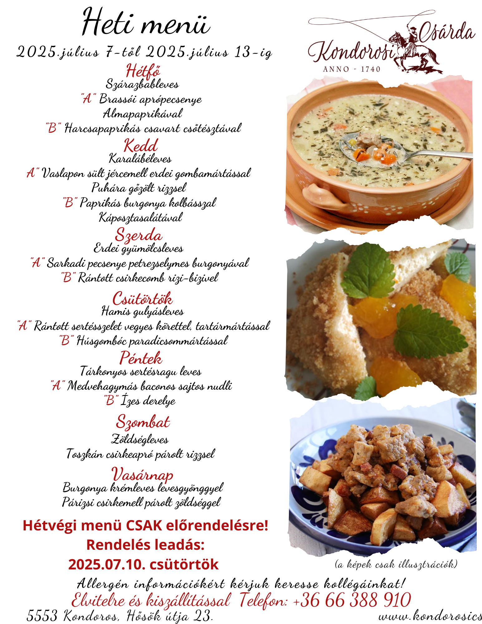 Kondorosi Csárda heti menü
